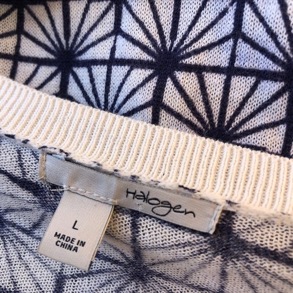 Halogen Cotton Cardigan Sweater Button Down Black + White Pattern 3/4 sleeves - Picture 6 of 8